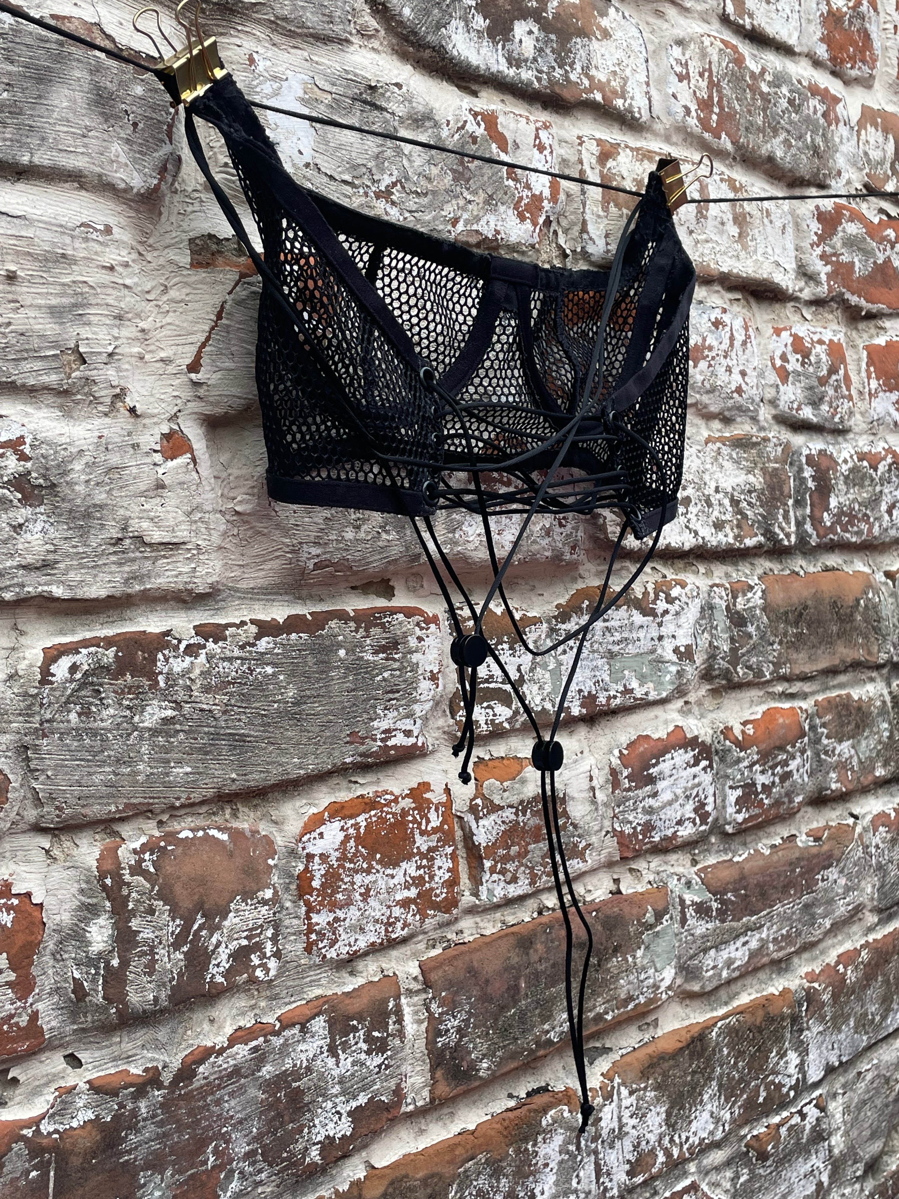Mesh Quarter Cup Bra w/ Ties