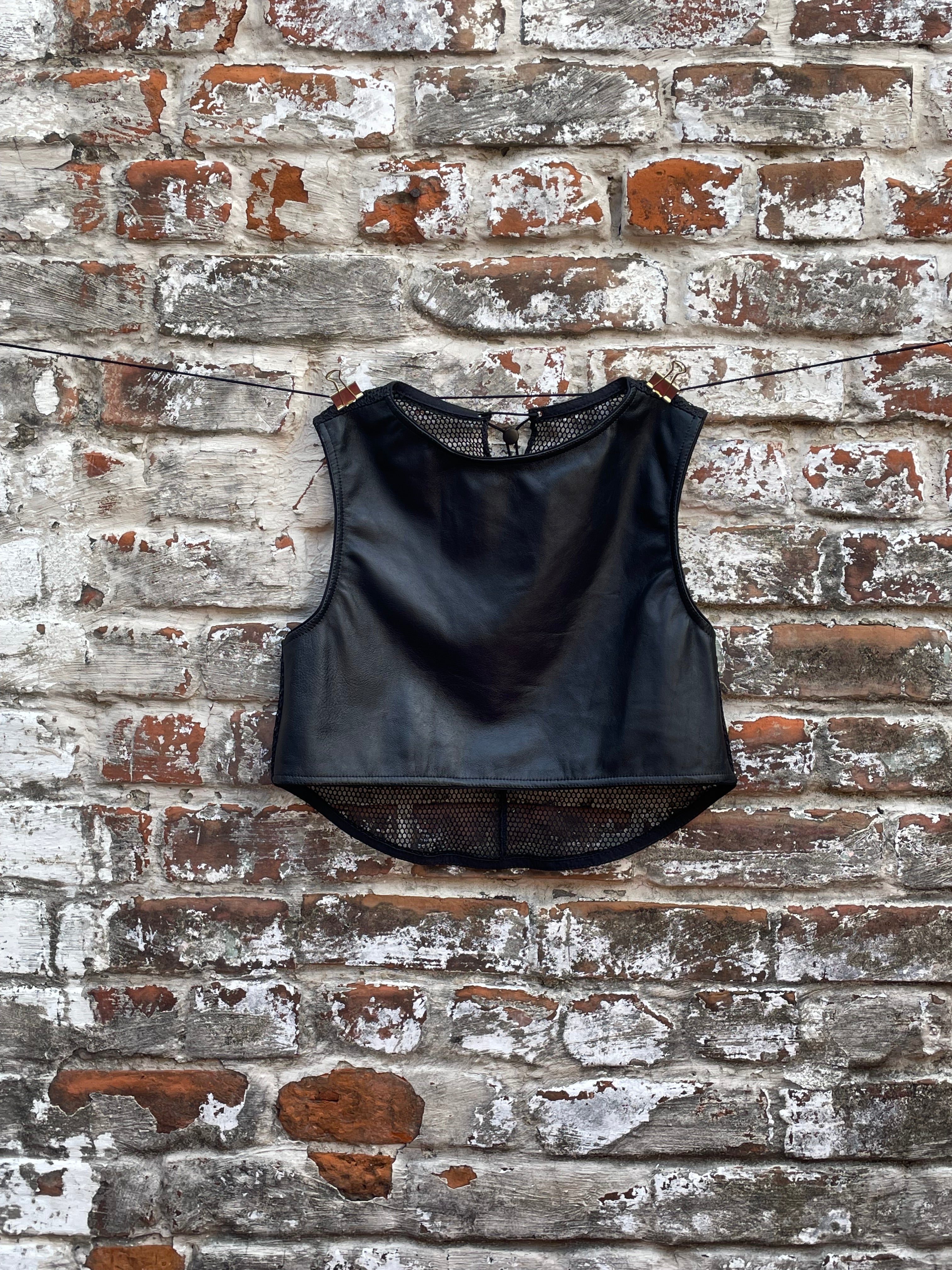 Leather + Mesh Crop Top